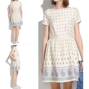 Madewell Cream & Blue Nomad Paisley Short‎ sleeve Mini Dress Size 0
